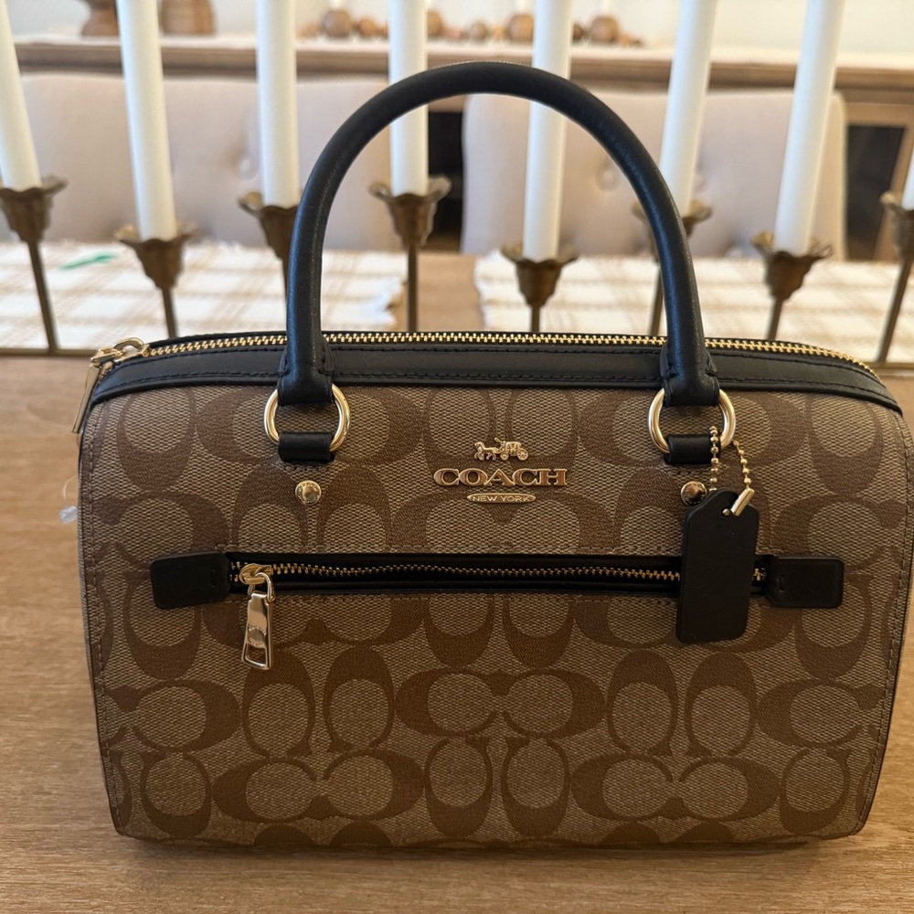Coach Brown and Black Satchel with Signature Monogram